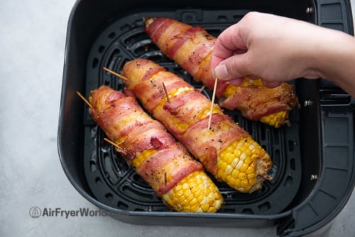 Removing toothpick from bacon wrapped corn