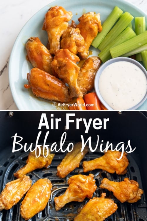 air fryer buffalo wings collage