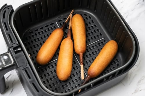 Cooked full sized corn dogs in air fryer