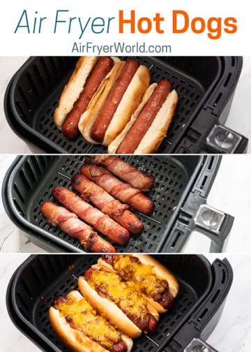 Air Fryer Hot Dogs in a basket