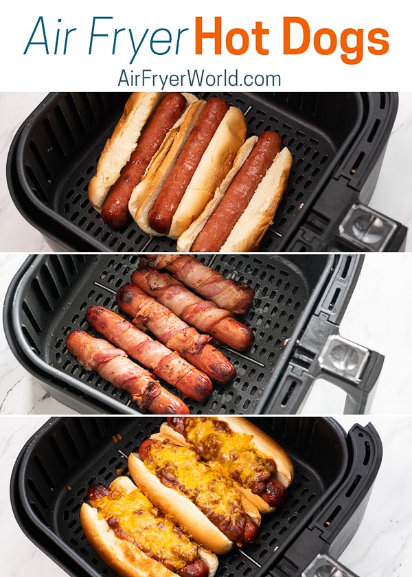 Air Fried hot dogs in 3 different ways from airfryerworld.com