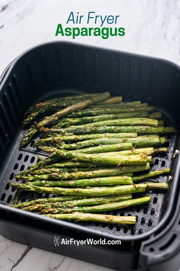 Air Fryer cooked Asparagus in a basket 