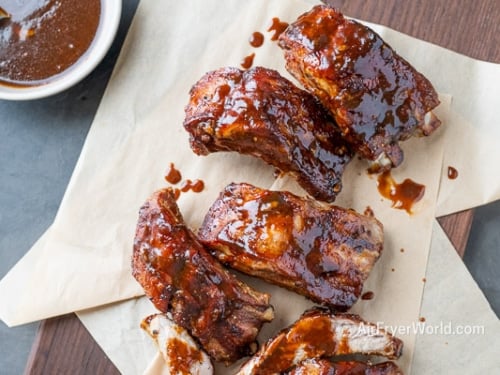 Individual ribs on a cutting board