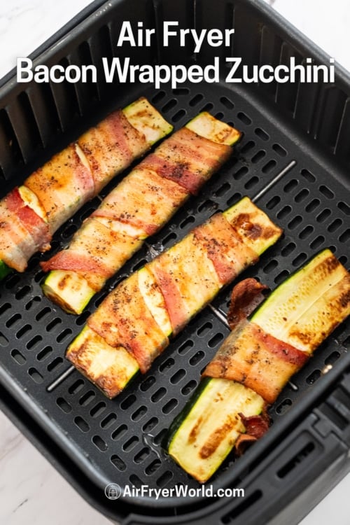 three zucchini bacon in air fryer basket