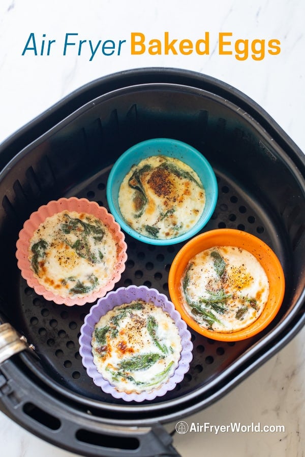 four baked eggs in air fryer basket