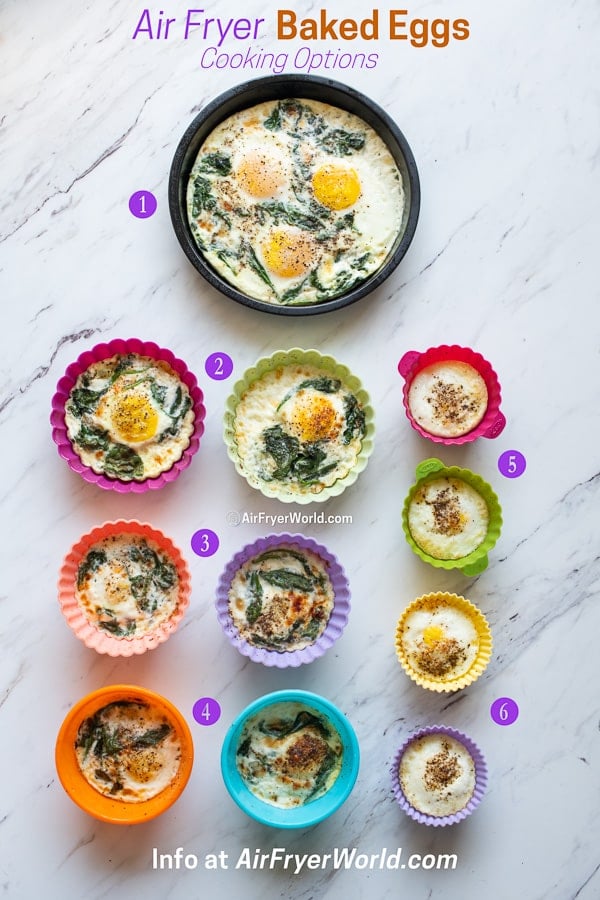 different silicone cups with air fryer baked eggs