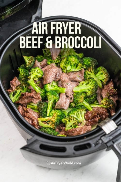 air fryer beef and broccoli in basket
