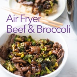 air fryer beef and broccoli recipe in bowl
