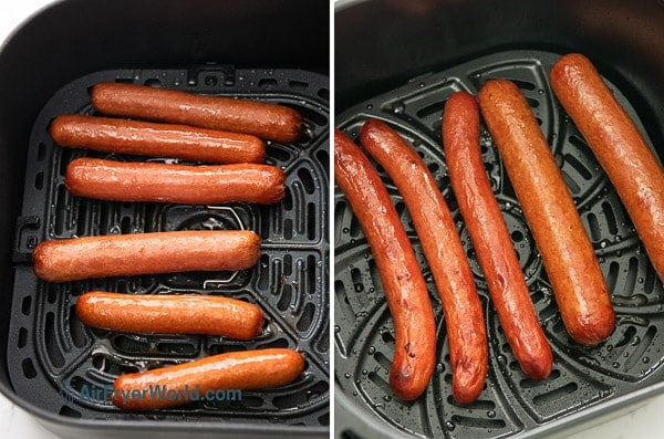 Fully cooked beef franks in air fryer