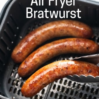 Air fryer bratwurst in basket