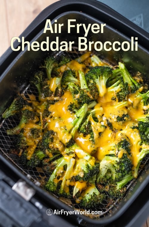 air fryer broccoli cheese in basket 