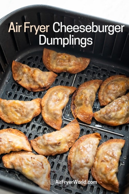 Air Fryer cheeseburger dumplings potstickers in basket