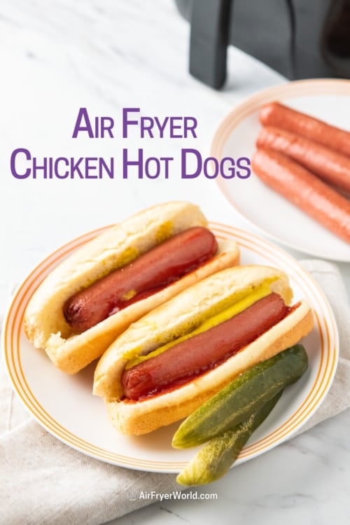 finished air fryer chicken hot dogs franks with pickles 