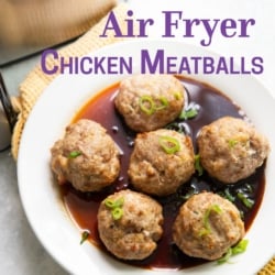 plate of air fryer chicken meatballs with bbq sauce