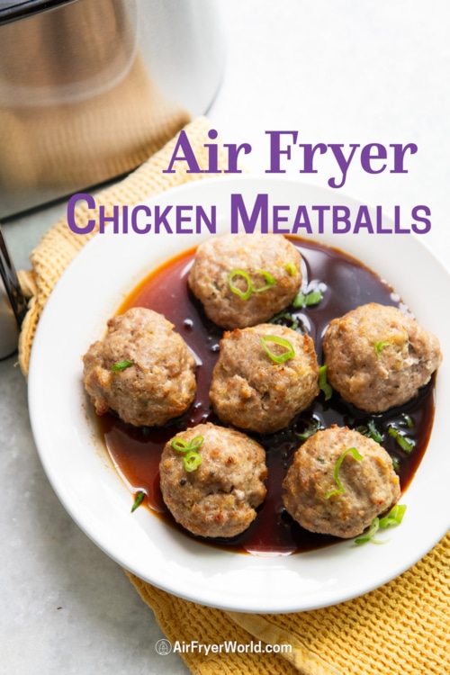 plate of air fryer chicken meatballs with bbq sauce 