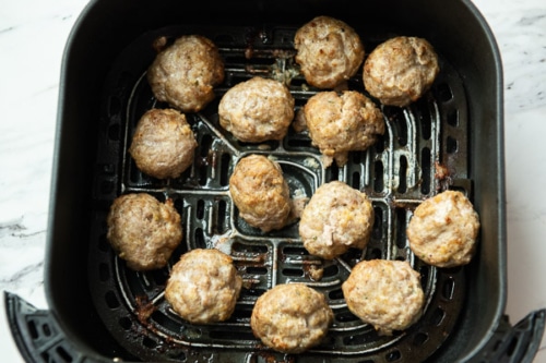 Cooked chicken meatballs in the air fryer