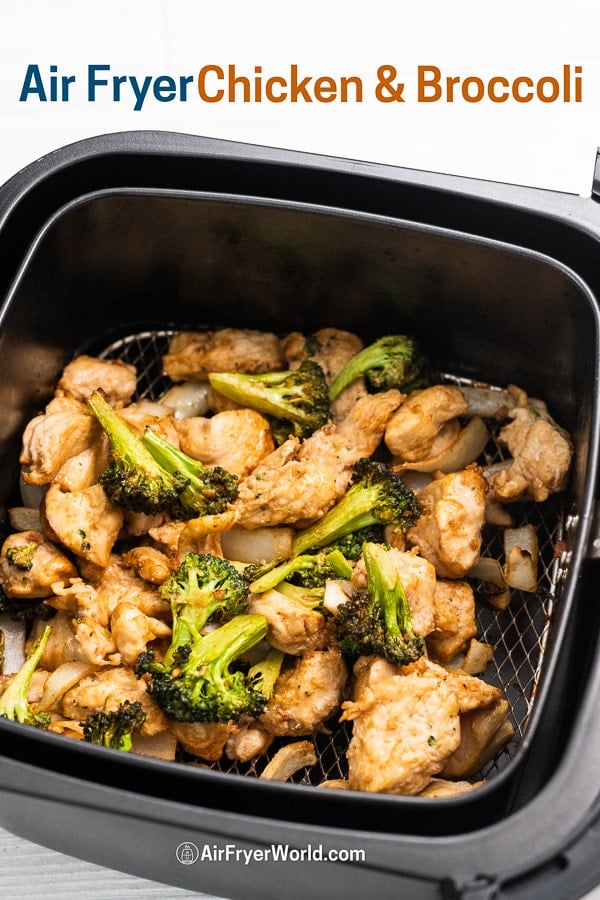 Recipe for Air Fried Chicken and Broccoli in Air Fryer in a basket