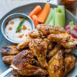 air fryer chili crunch chicken wings on plate
