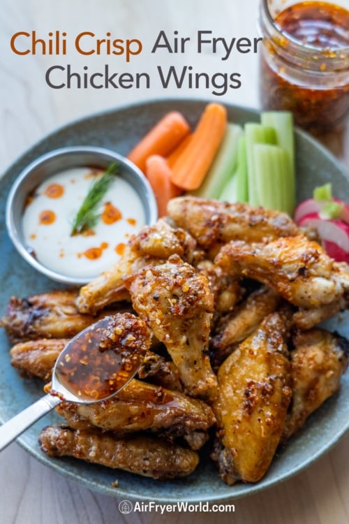 air fryer chili crunch chicken wings on plate