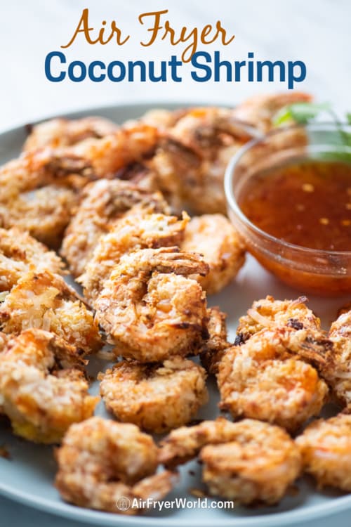 Air Fryer Coconut Shrimp on plate with dip