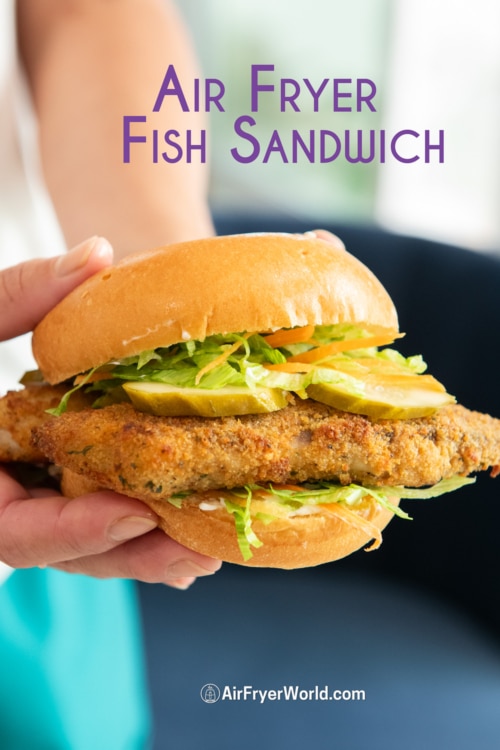 holding air fryer fish sandwich 