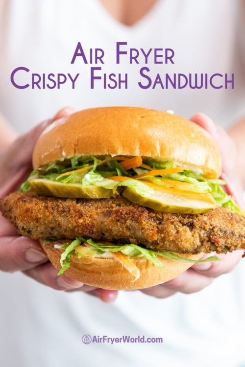 holding air fryer crispy fish sandwich 