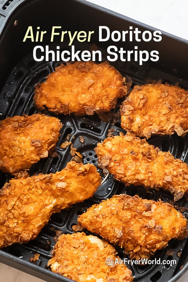 Air Fryer Doritos Crusted Chicken Strips or Tenders in a basket