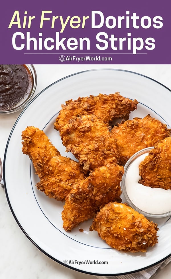 Air Fryer Doritos Crusted Chicken Strips or Tenders on a plate