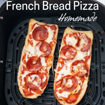 Air fryer French bread pizza in basket