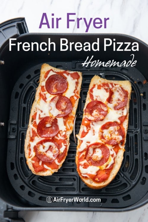 Air fryer French bread pizza in basket 