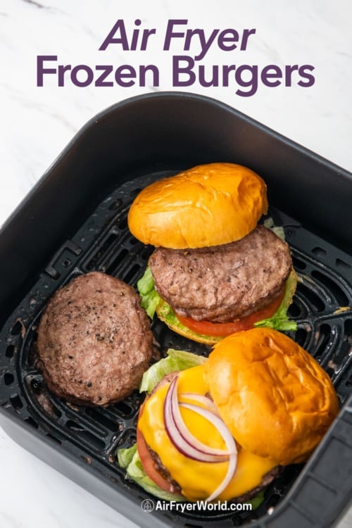 air fryer frozen hamburgers in basket 