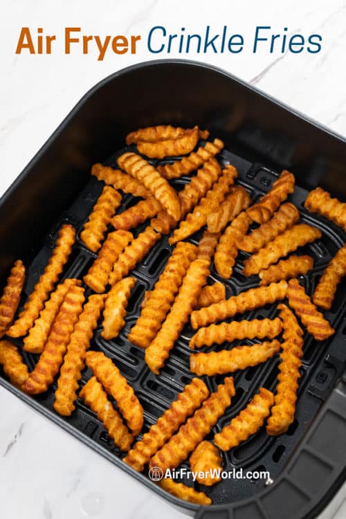 Cooked Crinkle Cut Fries in Air Fryer basket