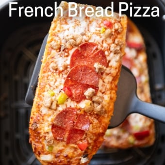 holding on spatula air fryer frozen french bread pizza
