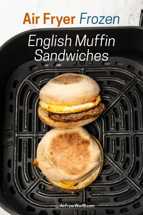 crispy air fryer frozen english muffin sandwich in basket 