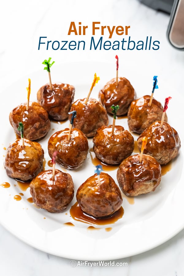 sauced air fried meatballs frozen then cooked on a plate