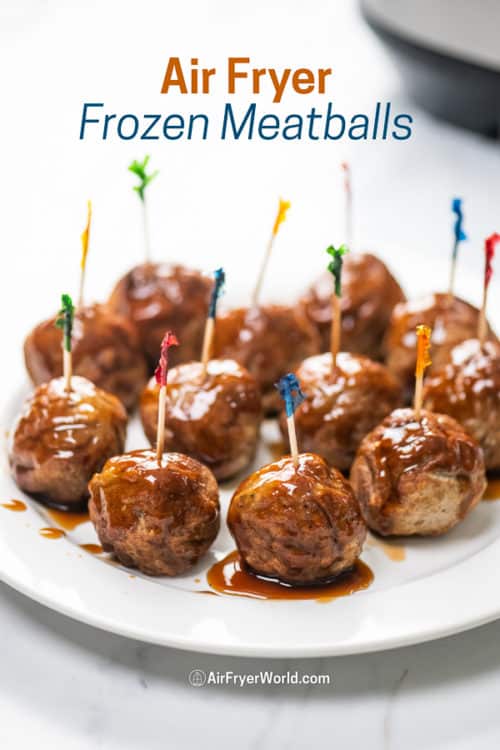 meatballs on a plate with toothpicks for appetizers