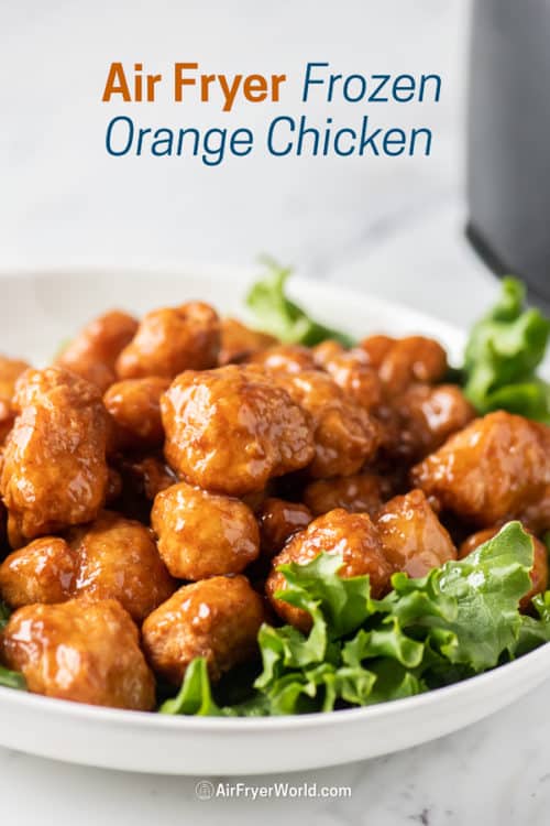 Orange chicken in a bowl covered with orange sauce