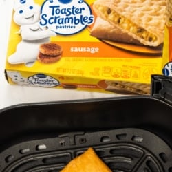 Pillsbury Toaster Scrambles box next to air fryer basket