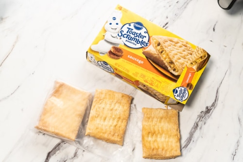 Box of Pillsbury frozen toaster scrambles with pastries taken out