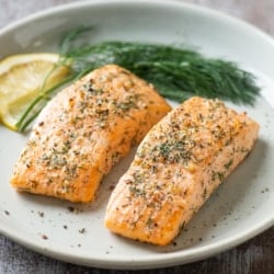 Air Fryer Garlic herb salmon on plate