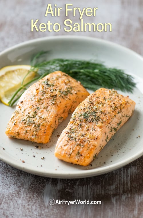 Air Fryer Garlic herb salmon on plate