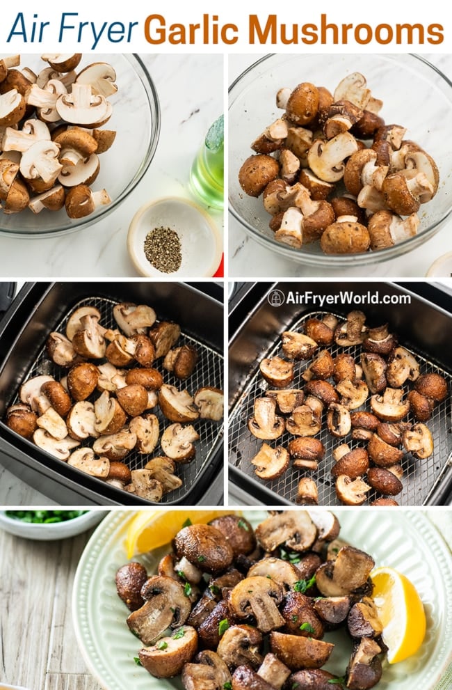 Air Fried Garlic Mushrooms Recipe in the Air Fryer step by step photos