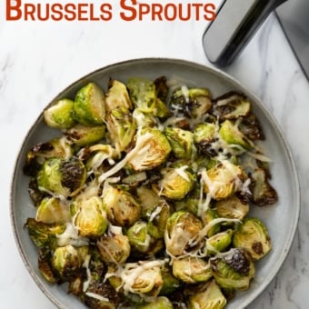 air fryer parmesan brussels sprouts in bowl