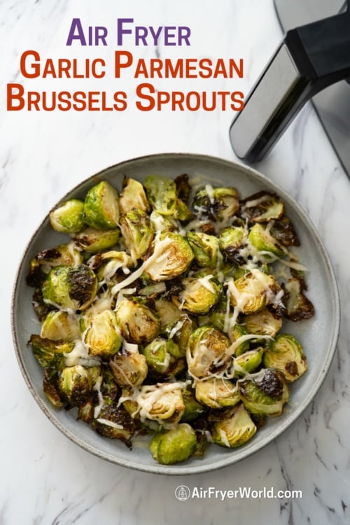 air fryer parmesan brussels sprouts in bowl