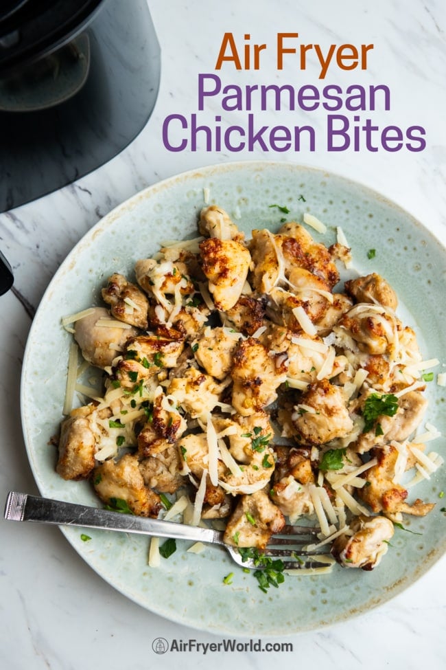 cooked air fryer chicken bites on a plate 