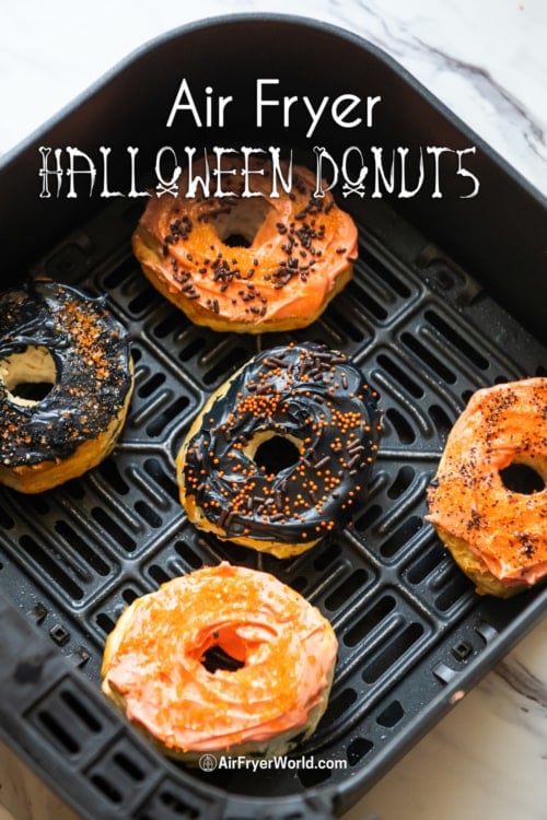 Air Fryer Halloween Donuts in basket 