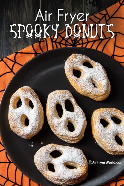 Air fryer spooky donuts on plate 