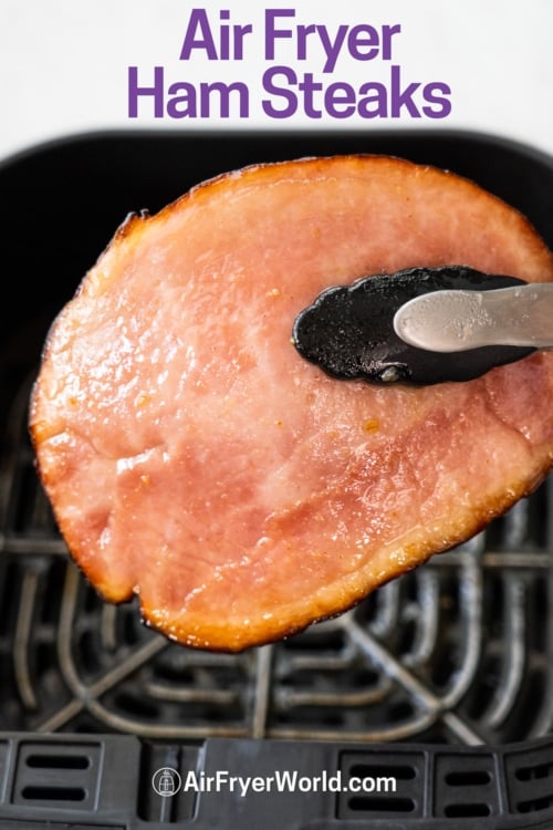 air fryer ham steak with spatula 