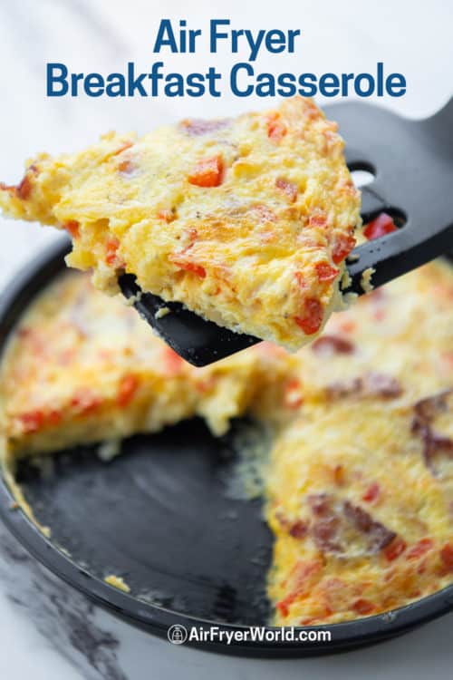 Air Fryer Hash Brown Breakfast Casserole on a spatula