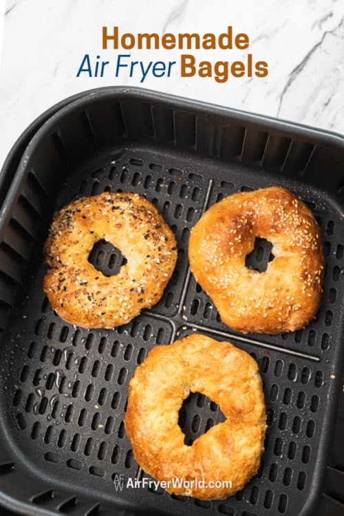 Air Fried Bagels Recipe in Air Fryer in a basket